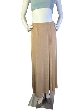 Vintage 90s Slinky Gold Maxi Skirt | Minimalist Stretchy | Fits L/XL